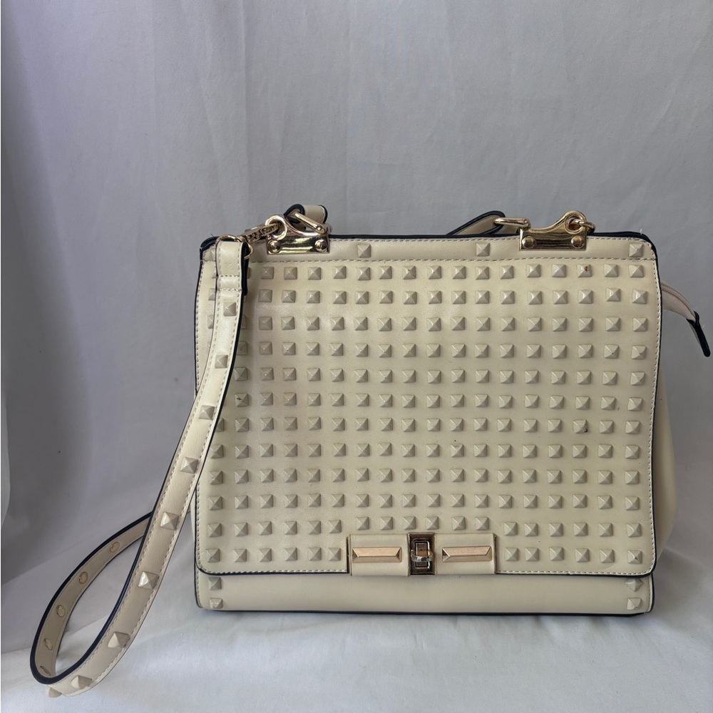 Cream Studded Crossbody Shoulder Bag